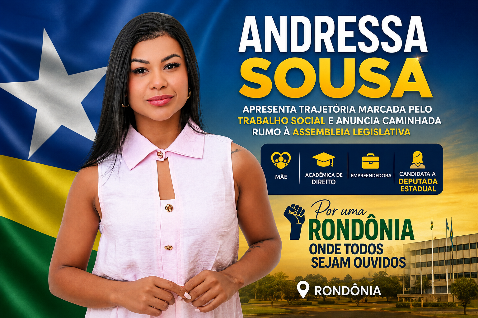 Candidata a Deputada Estadual Andressa Sousa apresenta trajetória marcada pelo trabalho social e anuncia caminhada rumo à Assembleia Legislativa