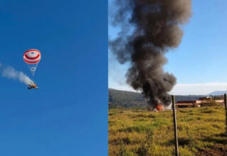MILAGRE AÉREO: Avião sofre explosão e incêndio em MG; piloto aciona paraquedas e sobrevive a pouso de emergência