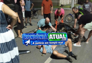 Pedestre e motociclista ficam feridos após colisão em Ji-Paraná