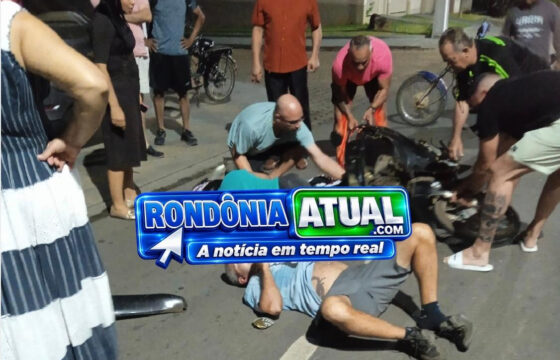 Pedestre e motociclista ficam feridos após colisão em Ji-Paraná