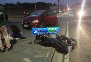 JI-PARANÁ-MOTOCICLISTA É ARREMESSADA CONTRA PARA-BRISA DE ONIX EM BATIDA VIOLENTA NA AVENIDA BRASIL