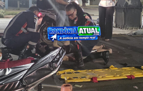 BATIDA VIOLENTA NA BR-364 EM JI-PARANÁ: três pessoas ficam feridas após colisão entre duas motos
