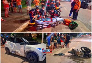 Motoboy fica gravemente ferido após colisão com carro de aplicativo em cruzamento de Porto Velho