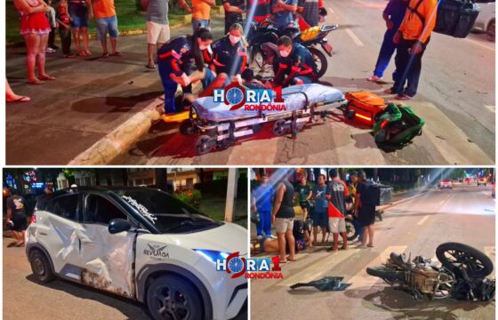 Motoboy fica gravemente ferido após colisão com carro de aplicativo em cruzamento de Porto Velho