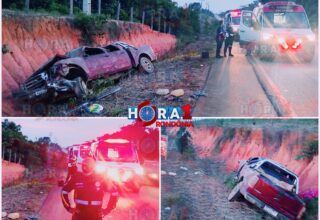 URGENTE: Caminhonete capota e vai parar dentro de vala na Estrada da Penal, em Porto Velho