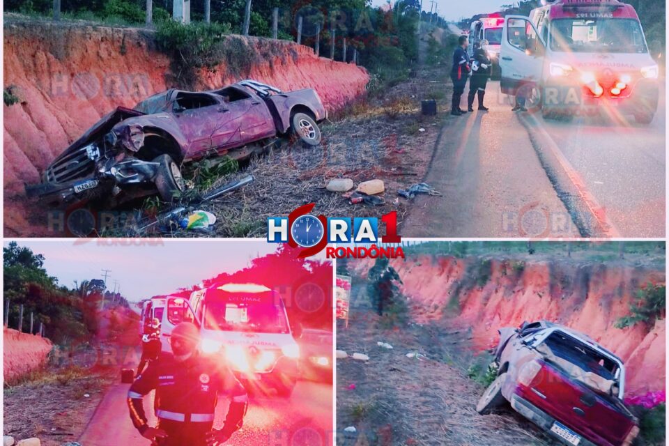 URGENTE: Caminhonete capota e vai parar dentro de vala na Estrada da Penal, em Porto Velho